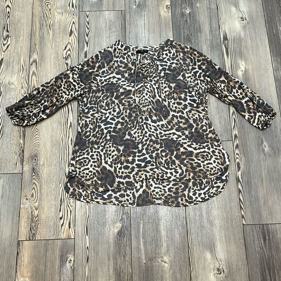 Fred David  Semi-Sheer Leopard Print Lace up Top - Picture 1 of 8